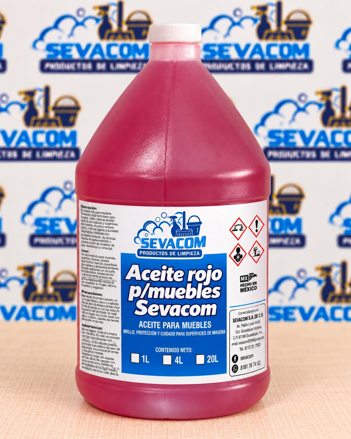 GALON ACEITE  ROJO P/MUEBLES SEVACOM